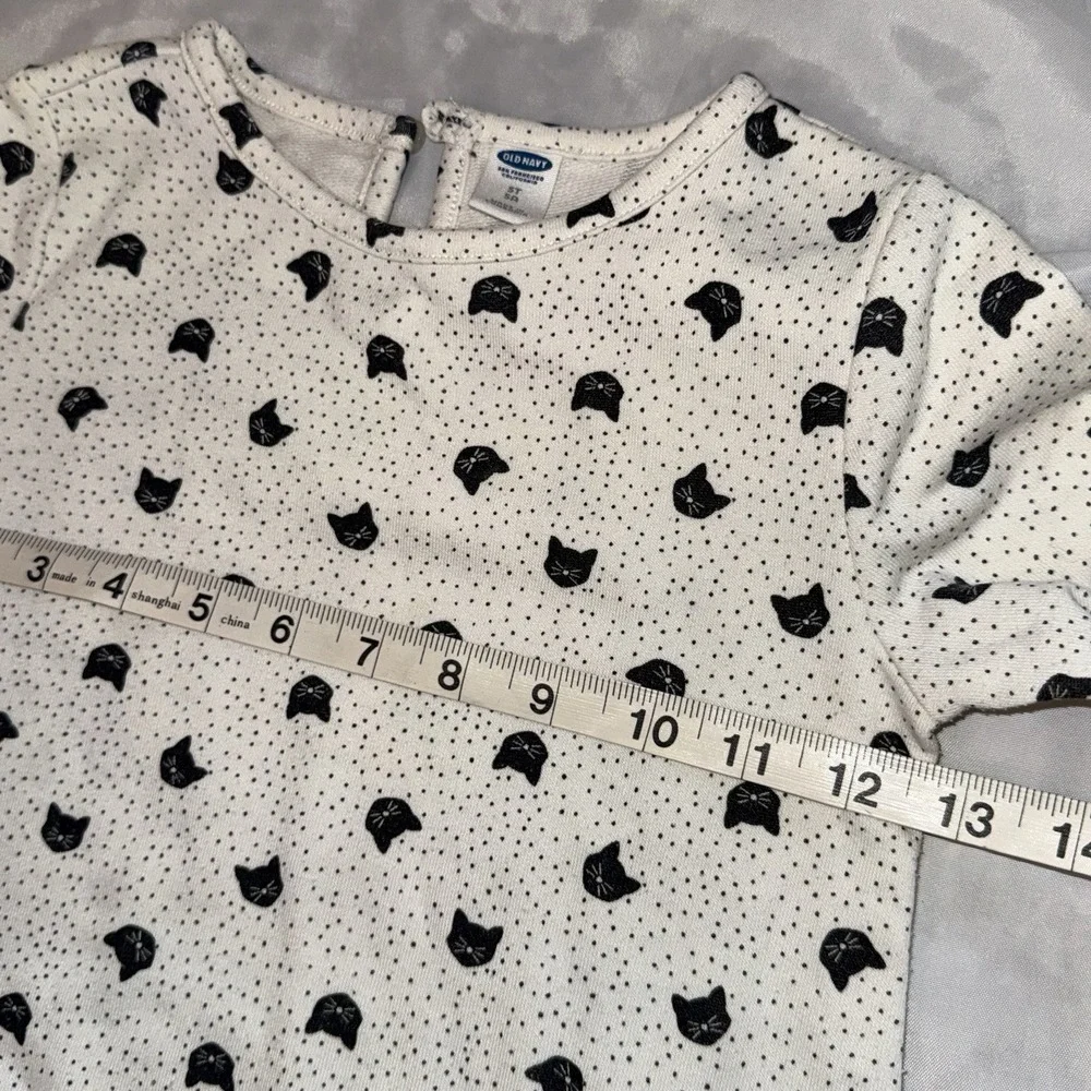 Old Navy Black White Kitty Cats Sweatshirt Dress W/Zippers‎ Girls 5T